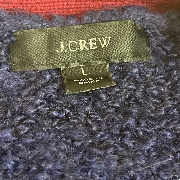 J. Crew wine contrast trim navy longline boucle Sherpa midi cardigan duster - Picture 6 of 7